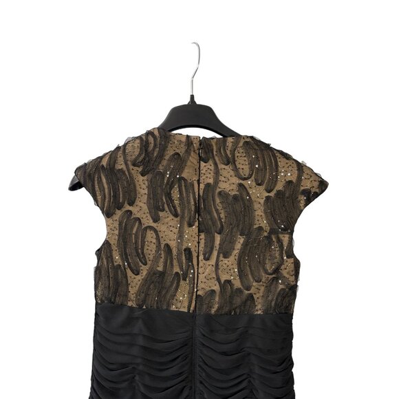 Y2K Scarlett Nite Womens Black Gold Ruched Midi Dress 6 Cap Sleeve Cocktail New - Picture 5 of 9